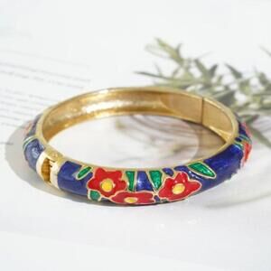 Cloisonne Flower Bangle Bracelet